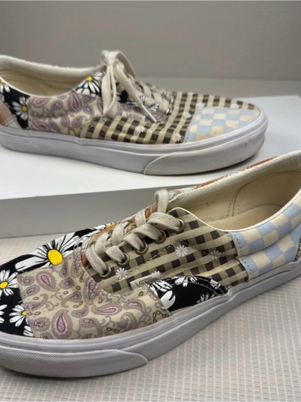 Vans Patchwork Low-Top Sneakers in Beige, Blue & Black